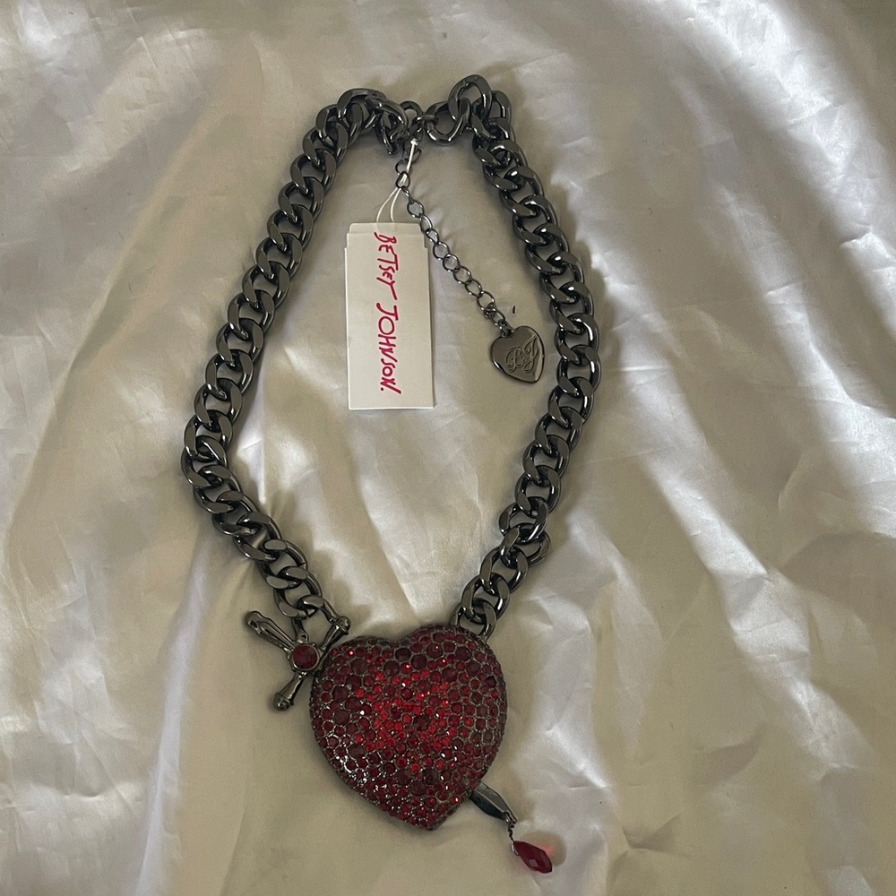 Betsey Johnson Glittering Red Heart Necklace
